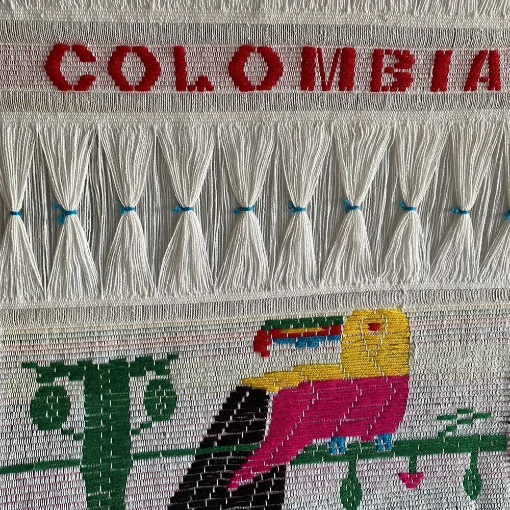 VTG Woven Colombian Wall Hanging Art Deco‎ Tapestry 14 1/2 X 57